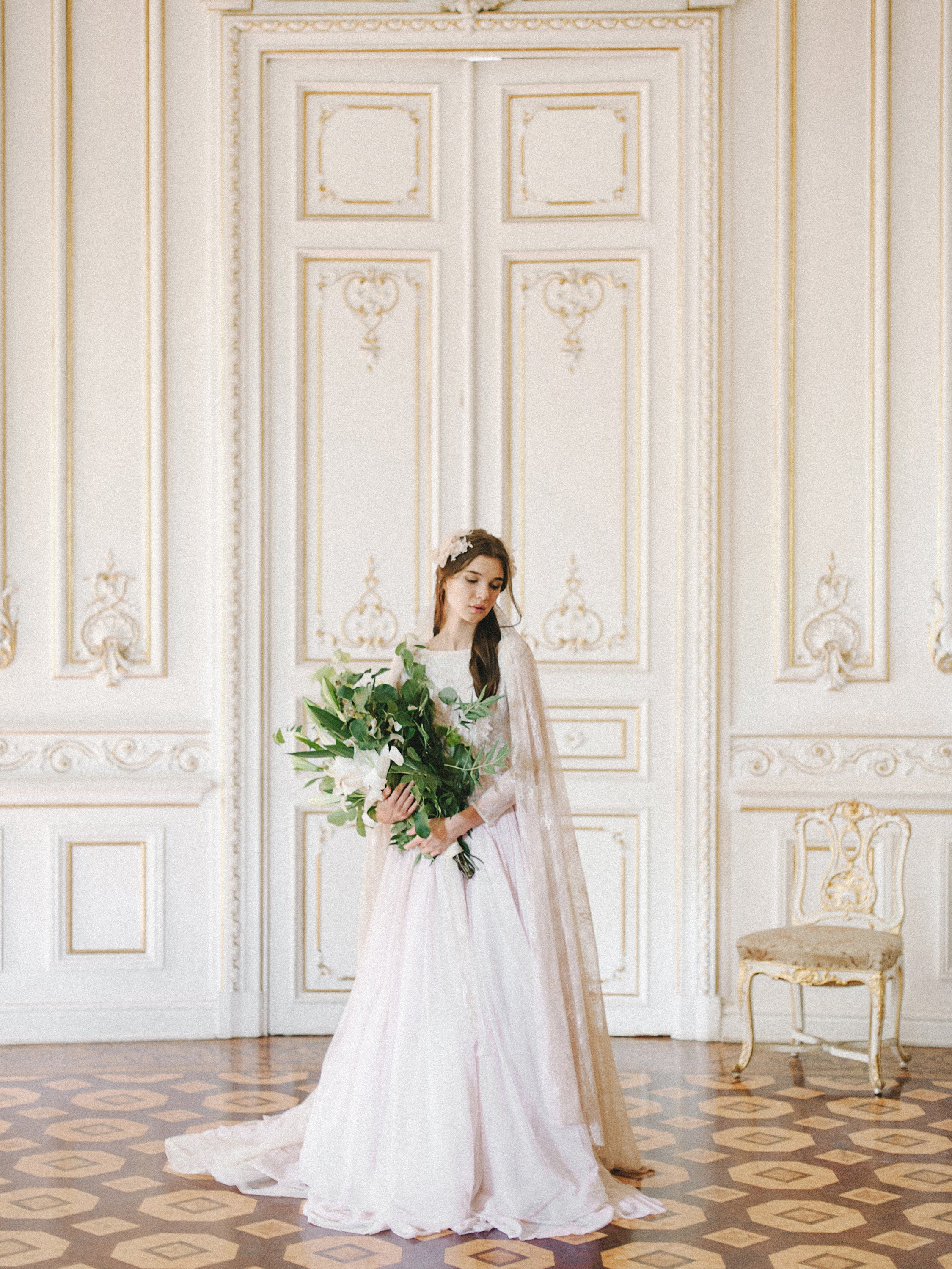 Lilac open back wedding gown with hand-cut lace appliques | Cathy Telle