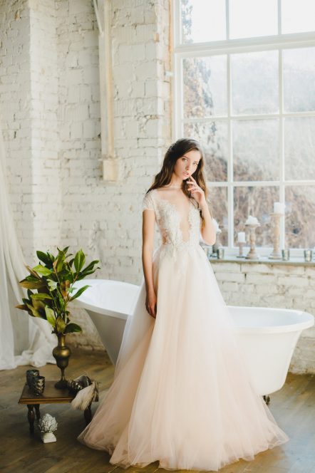 peach wedding gown