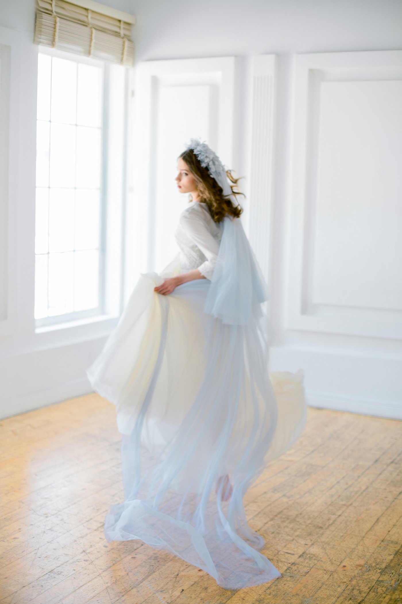 Light Blue Wedding Cathedral Veil, Two Layers 